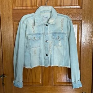Distressed Denim Cropped Jacket size Large